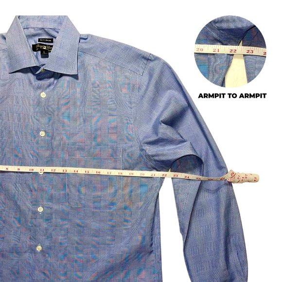 Pronto Uomo Men's Blue Plaid Slim Fit Non Iron Dress Shirt Size Large - Picture 3 of 5